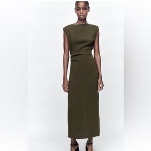 Zara Khaki fitted midi dress